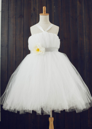 Ivory Tulle Cute Tutu Flower Girl Dress